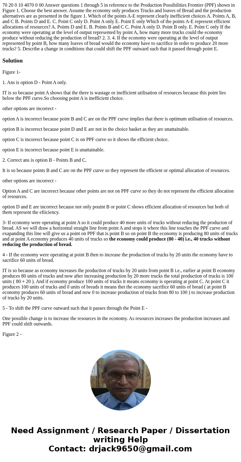 70 20 0 10 4070 0 00 Answer questions 1 through 5 in reference to the Production Possibilities Frontier (PPF) shown in Figure 1. Choose the best answer. Assume  70 20 0 10 4070 0 00 Answer questions 1 through 5 in reference to the Production Possibilities Frontier (PPF) shown in Figure 1. Choose the best answer. Assume