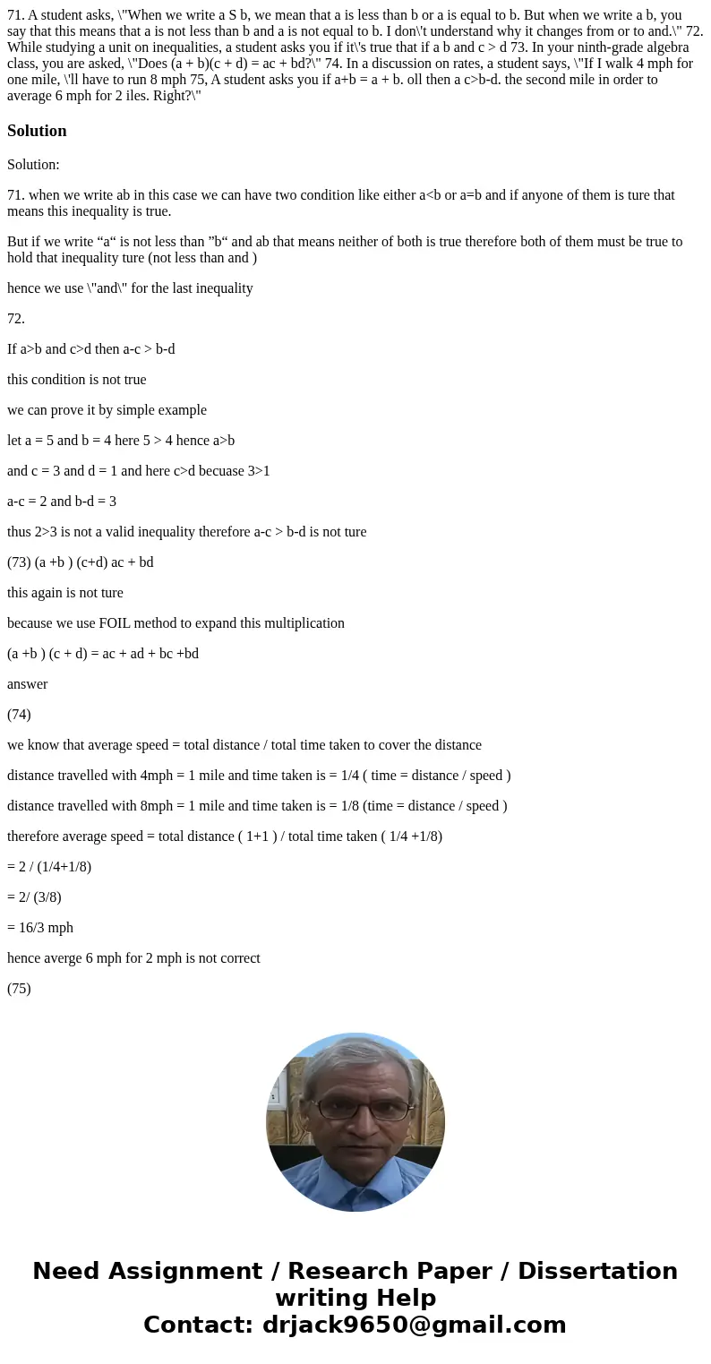  71. A student asks, \