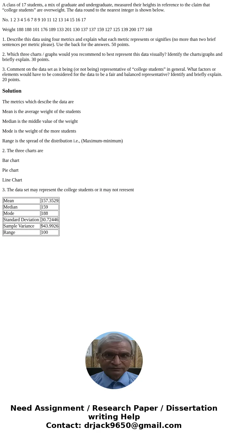 A class of 17 students, a mix of graduate and undergraduate, measured their heights in reference to the claim that “college students” are overweight. The data r A class of 17 students, a mix of graduate and undergraduate, measured their heights in reference to the claim that “college students” are overweight. The data r