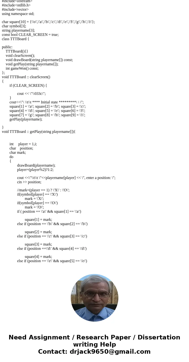 Assignment Specifications implement a console version of the game tic-tac-toe in c++. For this assignment, we are providing an initial source code file which co