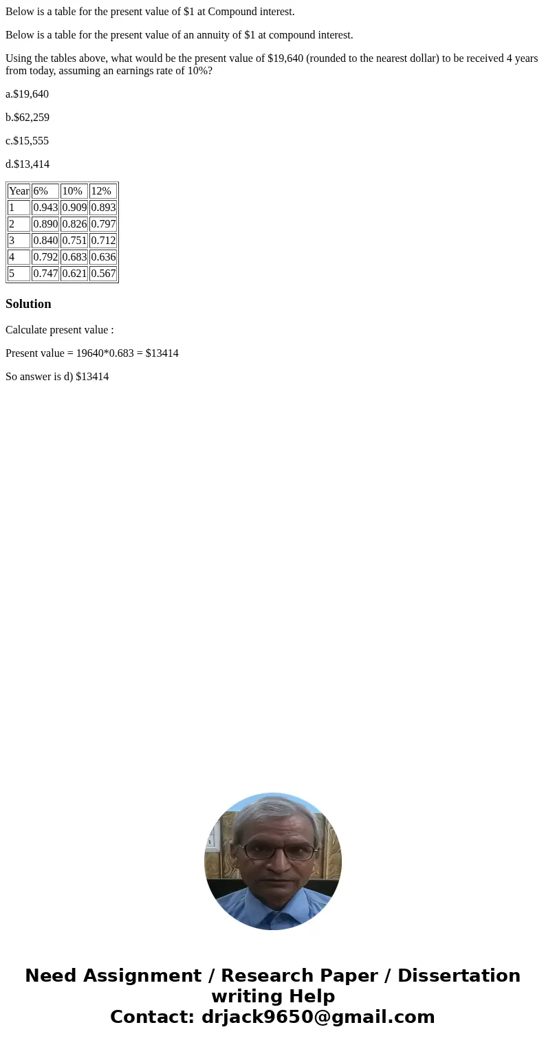Below is a table for the present value of $1 at Compound interest. Below is a table for the present value of an annuity of $1 at compound interest. Using the ta