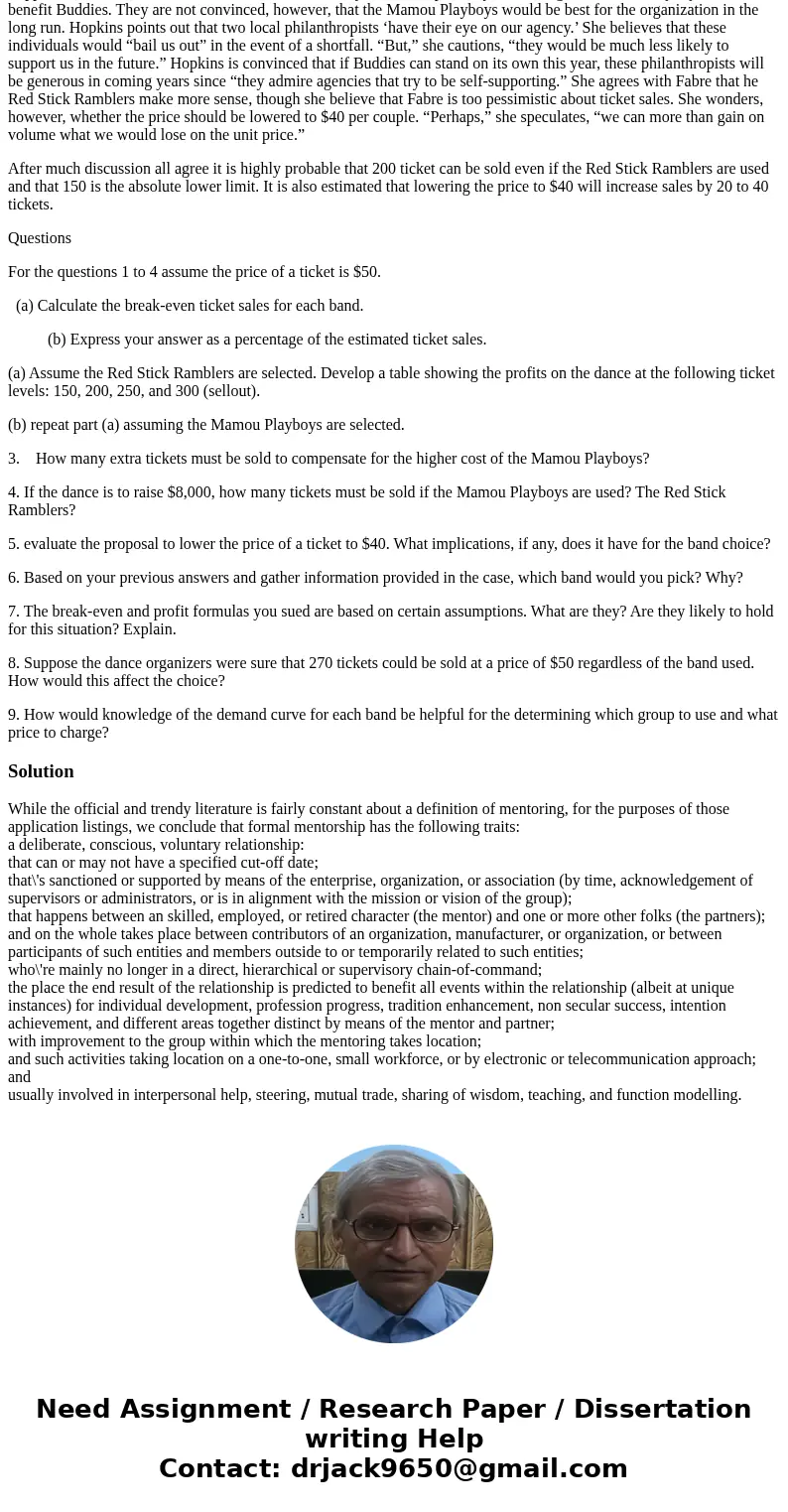 Buddies Break-Even Analysis Buddies is a charitable organization that sponsors group activities and provides adult companionship for troubled youths from single Buddies Break-Even Analysis Buddies is a charitable organization that sponsors group activities and provides adult companionship for troubled youths from single