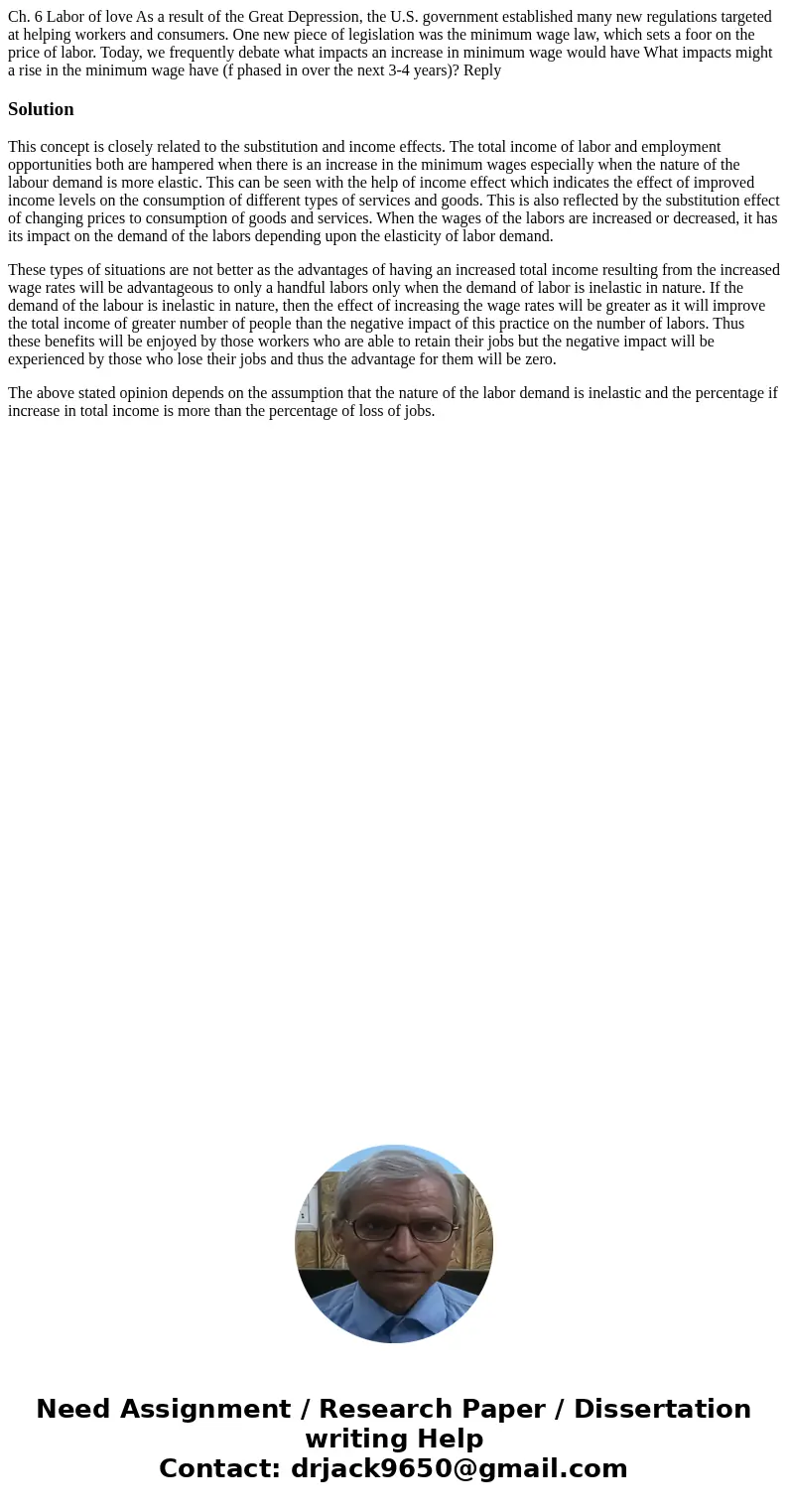 Ch. 6 Labor of love As a result of the Great Depression, the U.S. government established many new regulations targeted at helping workers and consumers. One ne  Ch. 6 Labor of love As a result of the Great Depression, the U.S. government established many new regulations targeted at helping workers and consumers. One ne