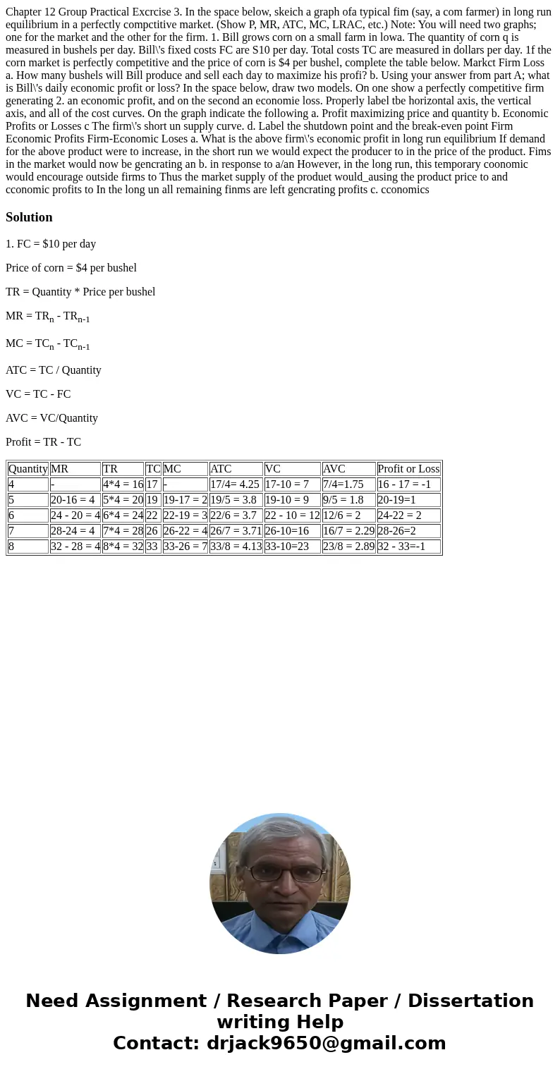 Chapter 12 Group Practical Excrcise 3. In the space below, skeich a graph ofa typical fim (say, a com farmer) in long run equilibrium in a perfectly compctitiv  Chapter 12 Group Practical Excrcise 3. In the space below, skeich a graph ofa typical fim (say, a com farmer) in long run equilibrium in a perfectly compctitiv