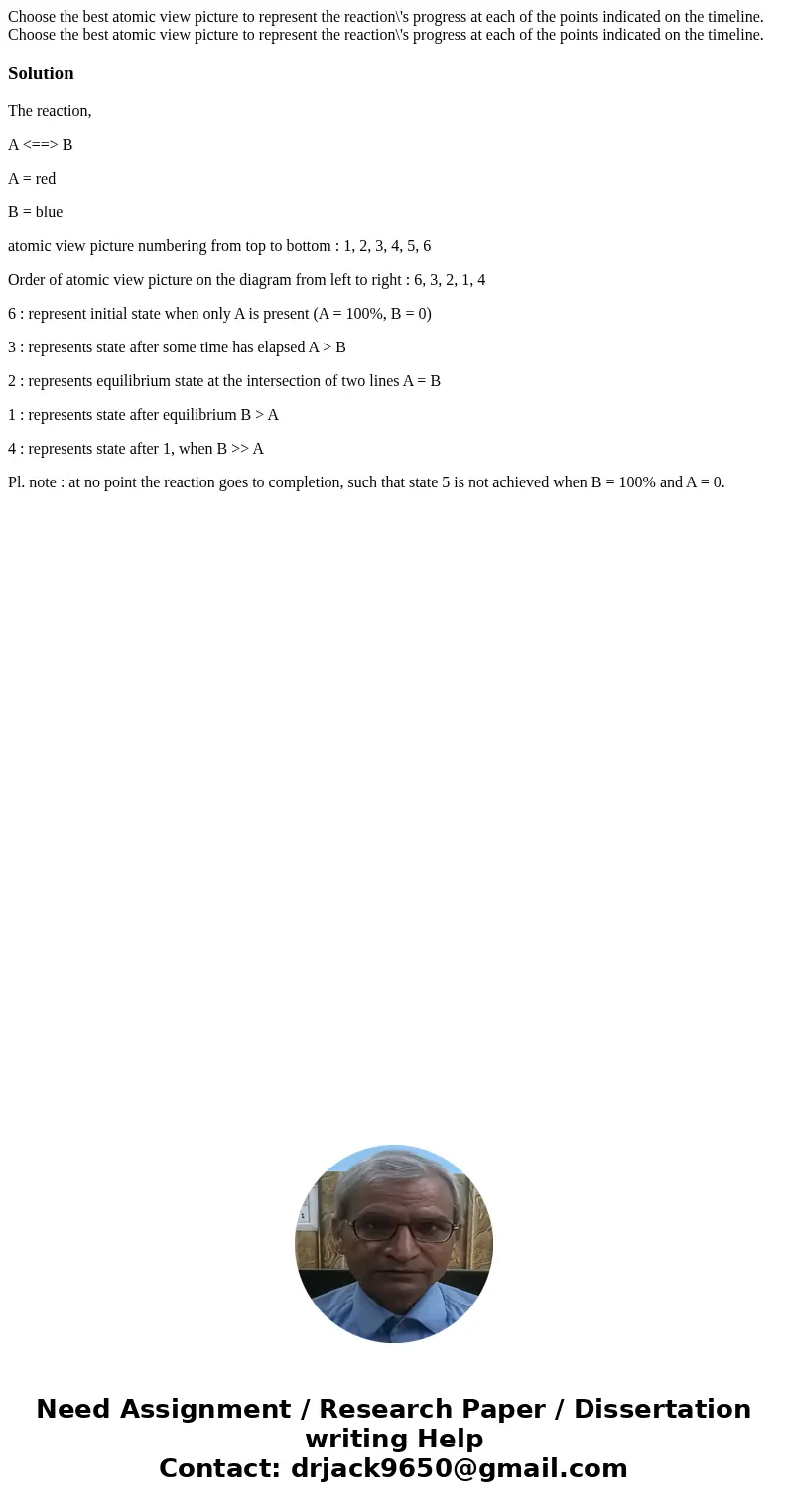  Choose the best atomic view picture to represent the reaction\'s progress at each of the points indicated on the timeline. Choose the best atomic view picture 