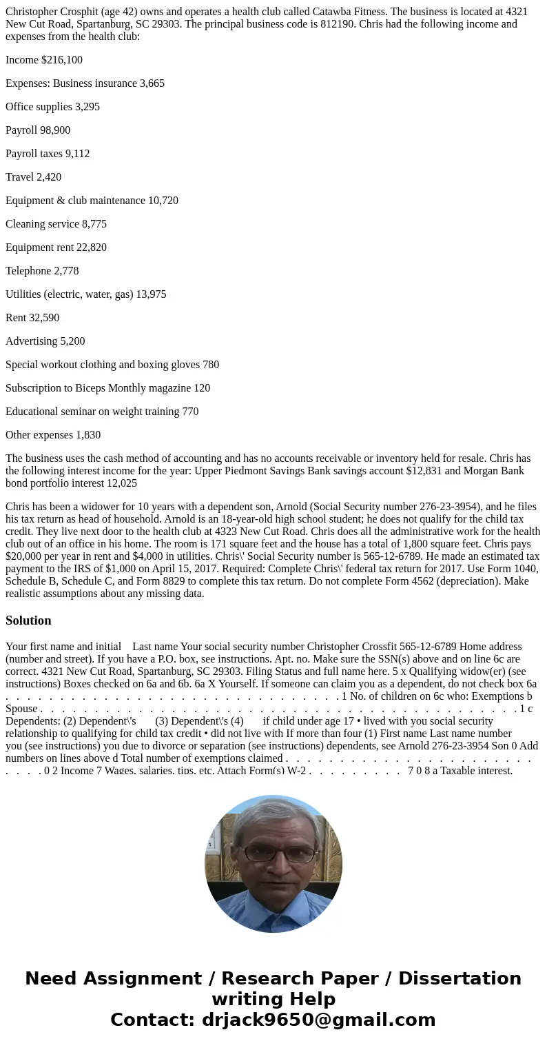 Christopher Crosphit (age 42) owns and operates a health club called Catawba Fitness. The business is located at 4321 New Cut Road, Spartanburg, SC 29303. The p Christopher Crosphit (age 42) owns and operates a health club called Catawba Fitness. The business is located at 4321 New Cut Road, Spartanburg, SC 29303. The p
