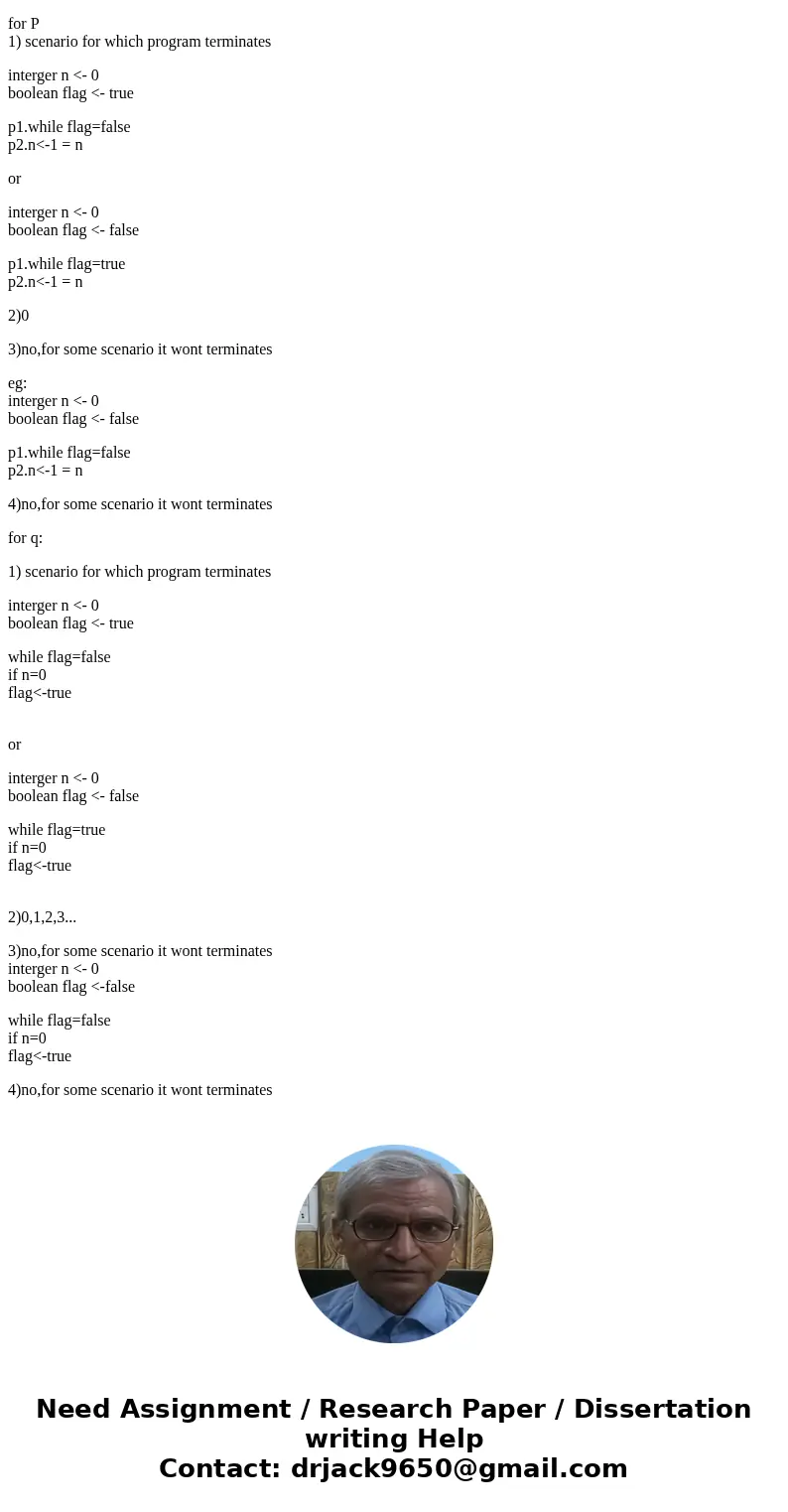  Consider the following algorithm: Construct a scenario for which the program terminates What are the possible values of n when the program terminates? Does the