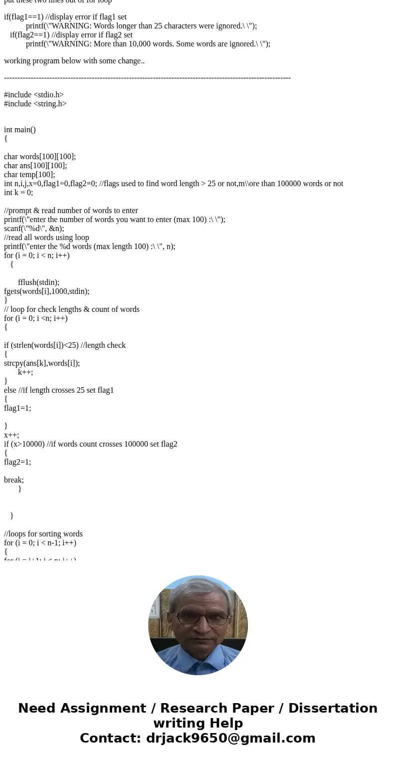 (Edit the code below )a C program which reads the standard input and produces a list of all distinct words in a lexicographic order. We will consider a word to 