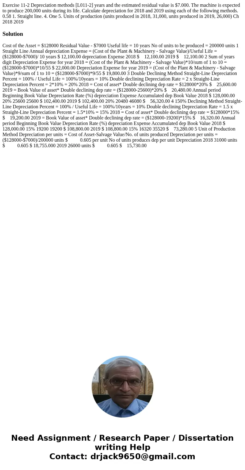  Exercise 11-2 Depreciation methods [L011-2] years and the estimated residual value is $7.000. The machine is expected to produce 200,000 units during its life.