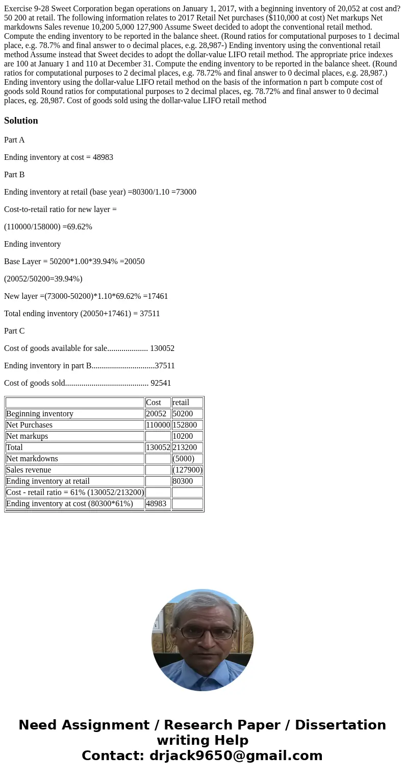 Exercise 9-28 Sweet Corporation began operations on January 1, 2017, with a beginning inventory of 20,052 at cost and?50 200 at retail. The following informati  Exercise 9-28 Sweet Corporation began operations on January 1, 2017, with a beginning inventory of 20,052 at cost and?50 200 at retail. The following informati