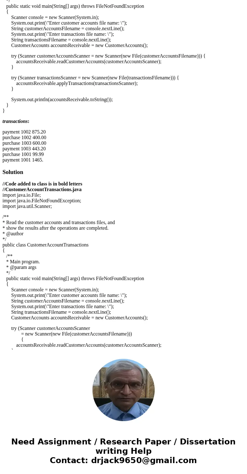Finish the CustomerAccountTransactions program that reads customer accounts receivable data from a file and then applies a series of transactions to the account