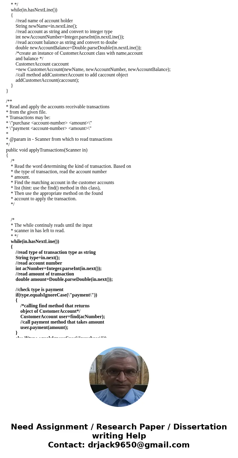 Finish the CustomerAccountTransactions program that reads customer accounts receivable data from a file and then applies a series of transactions to the account