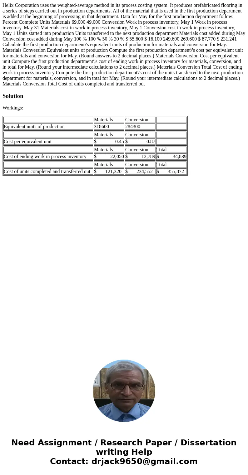 Helix Corporation uses the weighted-average method in its process costing system. It produces prefabricated flooring in a series of steps carried out in produc  Helix Corporation uses the weighted-average method in its process costing system. It produces prefabricated flooring in a series of steps carried out in produc