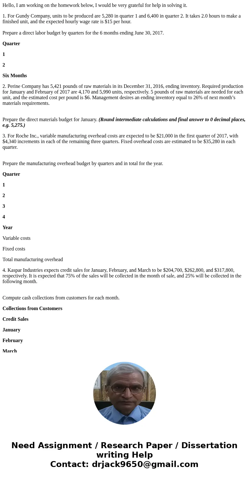 Hello, I am working on the homework below, I would be very grateful for help in solving it. 1. For Gundy Company, units to be produced are 5,280 in quarter 1 an
