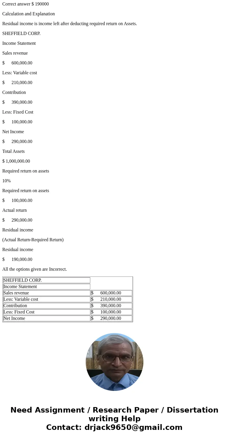  Help l variable costs of $210000, and direct fixed costs totaling $100000. The company\'s operating assets total $1000000, and its required 10 return is 10%. H