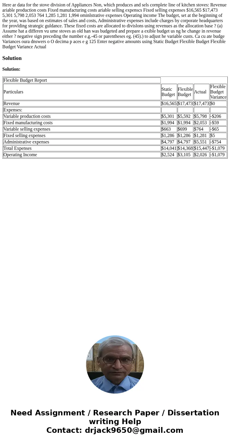  Here ar data for the stove division of Appliances Non, which produces and sels cornplete line of kitchen stoves: Revenue ariable production costs Fixed manufac