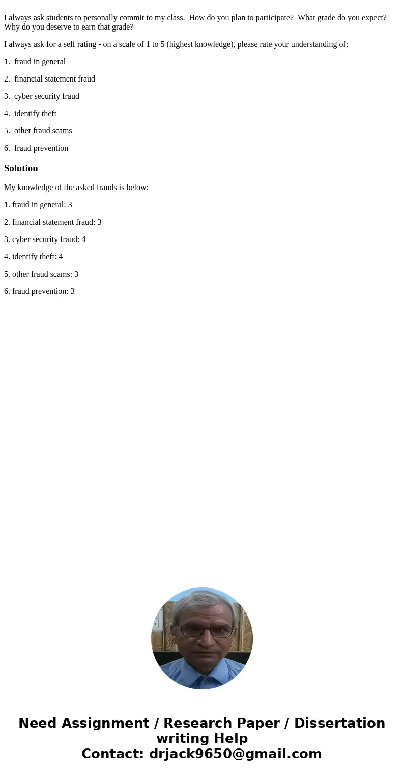 I always ask students to personally commit to my class. How do you plan to participate? What grade do you expect? Why do you deserve to earn that grade? I alwa  I always ask students to personally commit to my class. How do you plan to participate? What grade do you expect? Why do you deserve to earn that grade? I alwa
