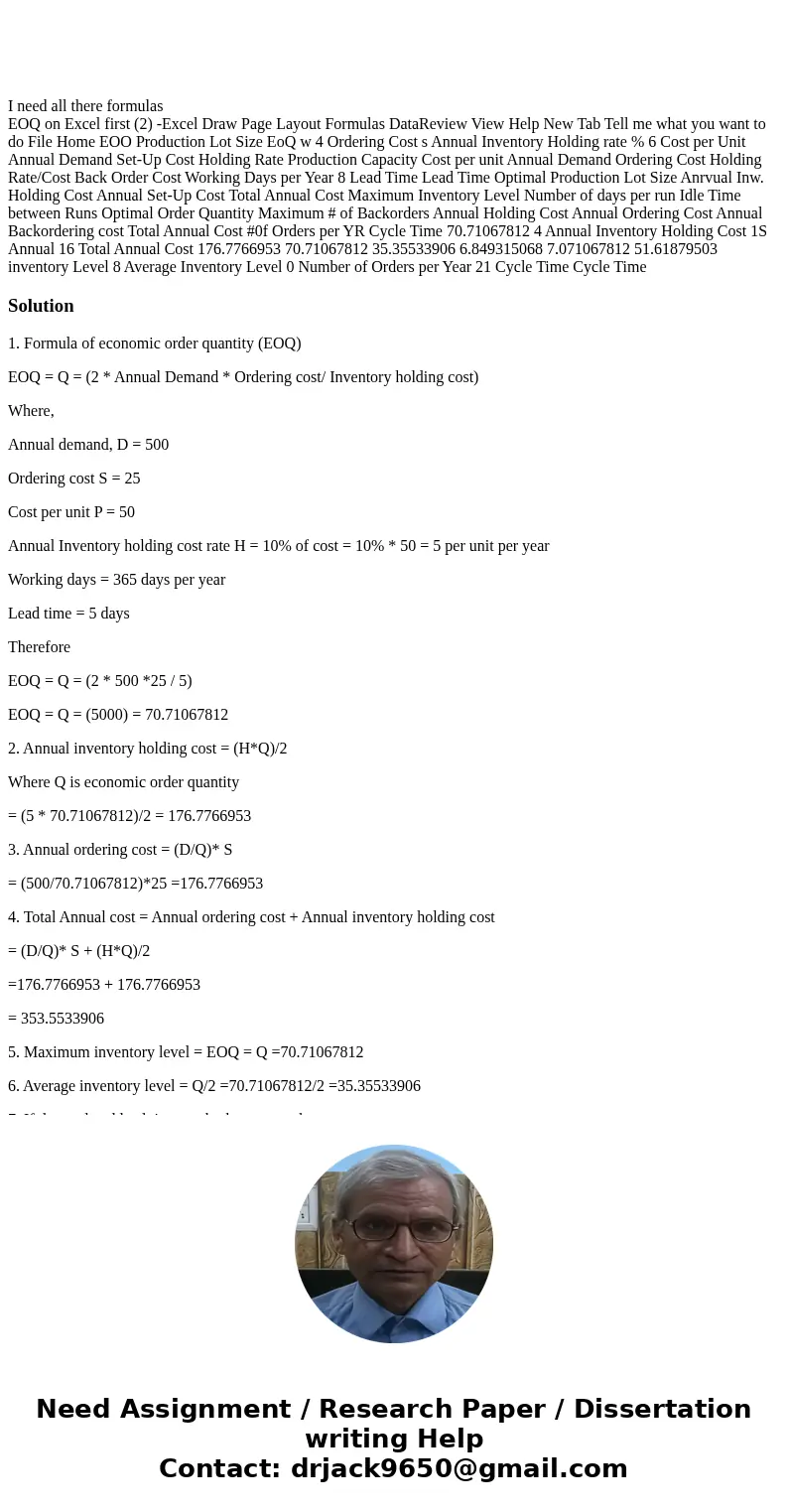 I need all there formulas EOQ on Excel first (2) -Excel Draw Page Layout Formulas DataReview View Help New Tab Tell me what you want to do File Home EOO Produc  I need all there formulas EOQ on Excel first (2) -Excel Draw Page Layout Formulas DataReview View Help New Tab Tell me what you want to do File Home EOO Produc