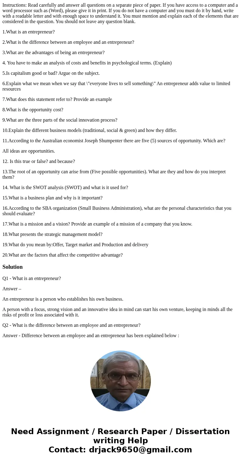 Instructions: Read carefully and answer all questions on a separate piece of paper. If you have access to a computer and a word processor such as (Word), please Instructions: Read carefully and answer all questions on a separate piece of paper. If you have access to a computer and a word processor such as (Word), please