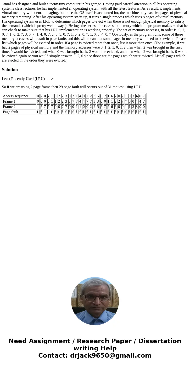 Jamal has designed and built a teeny-tiny computer in his garage. Having paid careful attention in all his operating systems class lectures, he has implemented  Jamal has designed and built a teeny-tiny computer in his garage. Having paid careful attention in all his operating systems class lectures, he has implemented