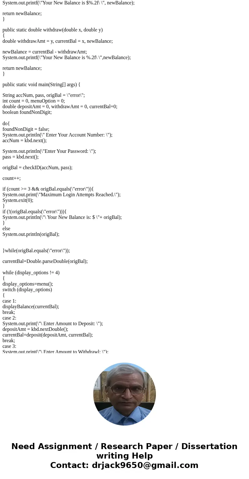 Java Use the Account class created in Programming Exercise 9.7 to simulate an ATM machine. Create ten accounts in an array with id 0., 1, .....9, and initial ba