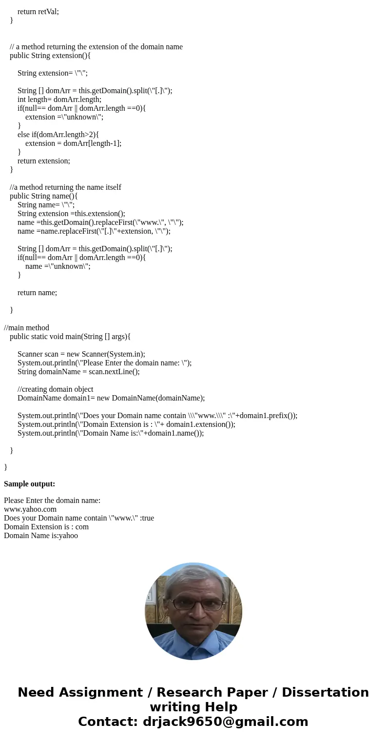 JAVA: Write a program that demonstrates the DomainName class by prompting the user for the domain name and displays the output of the last three methods. Write 