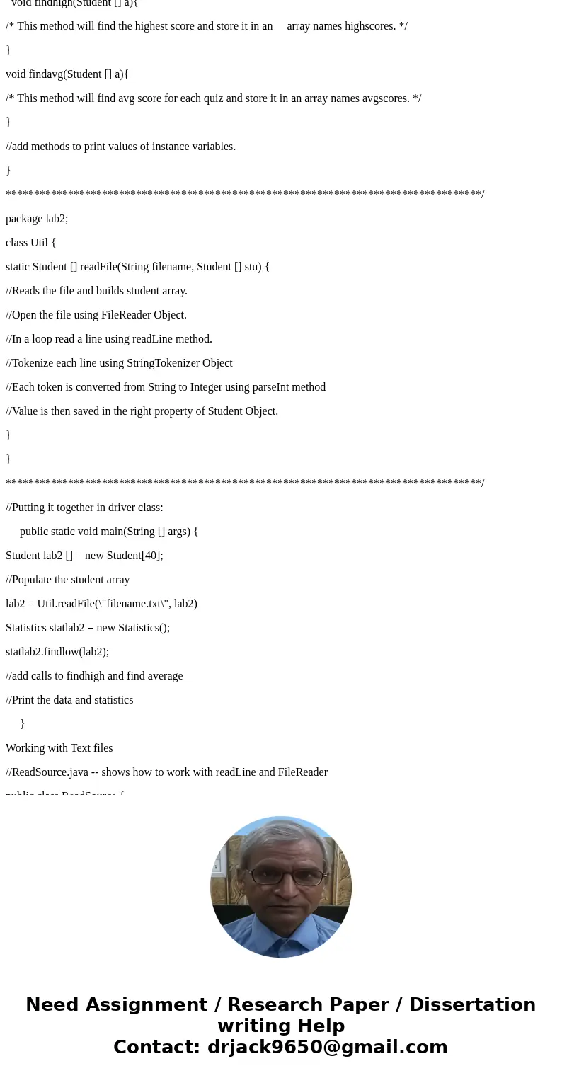 [JAVA] Write a program to perform statistical analysis of scores for a class of students.The class may have up to 40 students.There are five quizzes during the 