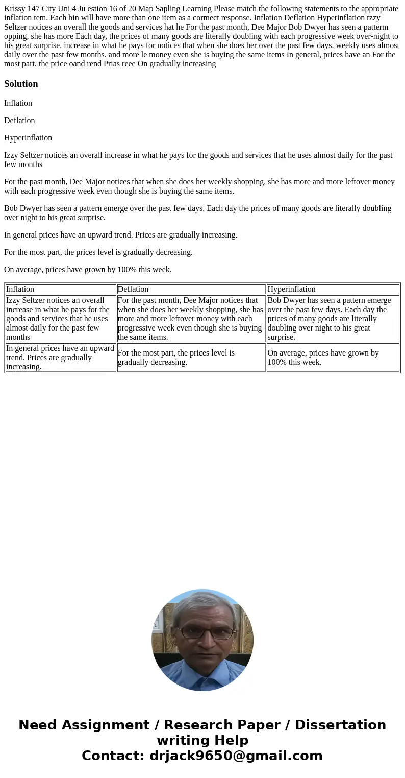  Krissy 147 City Uni 4 Ju estion 16 of 20 Map Sapling Learning Please match the following statements to the appropriate inflation tem. Each bin will have more t