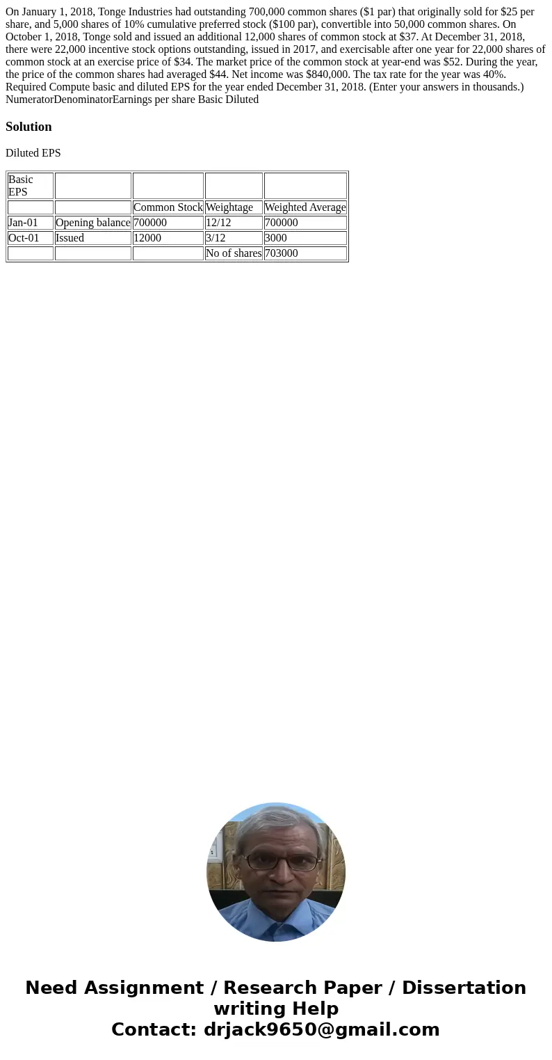 On January 1, 2018, Tonge Industries had outstanding 700,000 common shares ($1 par) that originally sold for $25 per share, and 5,000 shares of 10% cumulative   On January 1, 2018, Tonge Industries had outstanding 700,000 common shares ($1 par) that originally sold for $25 per share, and 5,000 shares of 10% cumulative