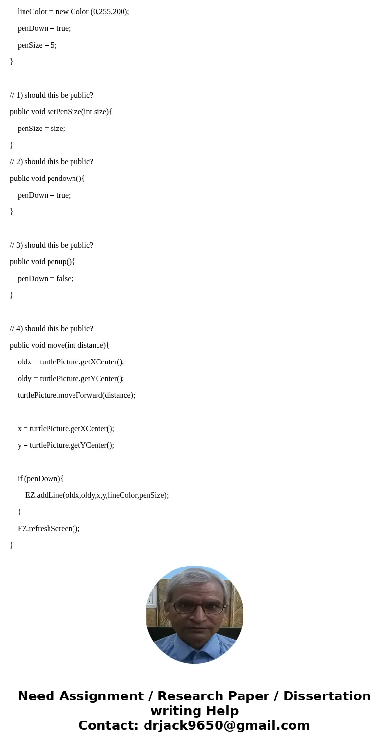 Please follow all instructions and answer the question as well. This is incorporating EZ java so don\'t need to add anything it doesn\'t ask for. Turtle Example Please follow all instructions and answer the question as well. This is incorporating EZ java so don\'t need to add anything it doesn\'t ask for. Turtle Example