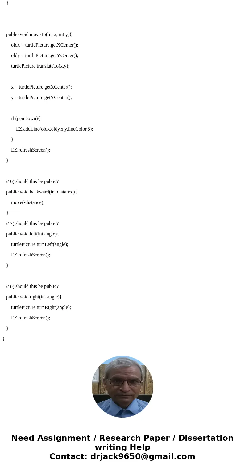 Please follow all instructions and answer the question as well. This is incorporating EZ java so don\'t need to add anything it doesn\'t ask for. Turtle Example Please follow all instructions and answer the question as well. This is incorporating EZ java so don\'t need to add anything it doesn\'t ask for. Turtle Example