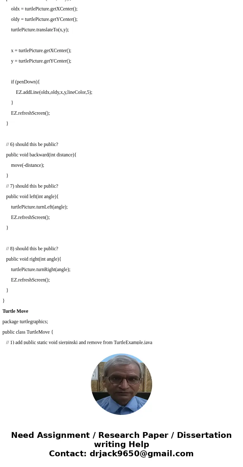 Please follow all instructions and answer the question as well. This is incorporating EZ java so don\'t need to add anything it doesn\'t ask for. Turtle Example Please follow all instructions and answer the question as well. This is incorporating EZ java so don\'t need to add anything it doesn\'t ask for. Turtle Example