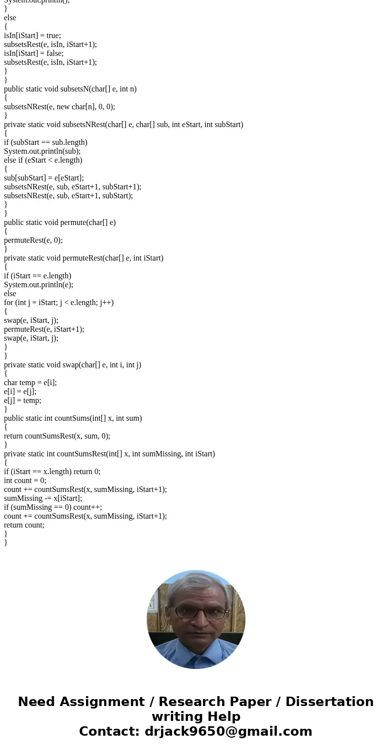 Recursive problem without using any sort of loop (NO for/while loop) Write a method subsets that uses recursive backtracking to find every possible sub-list of 