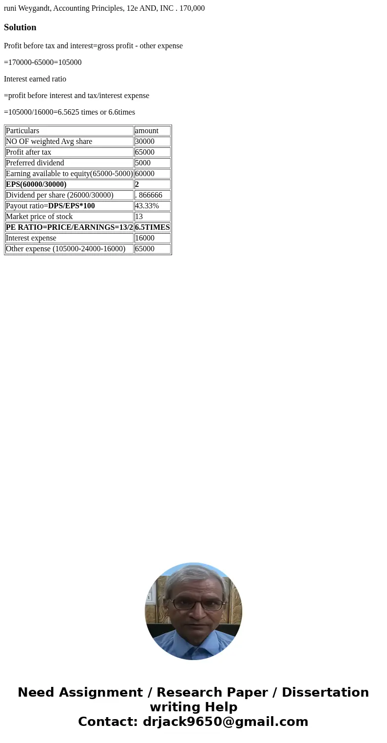  runi Weygandt, Accounting Principles, 12e AND, INC . 170,000 SolutionProfit before tax and interest=gross profit - other expense =170000-65000=105000 Interest 