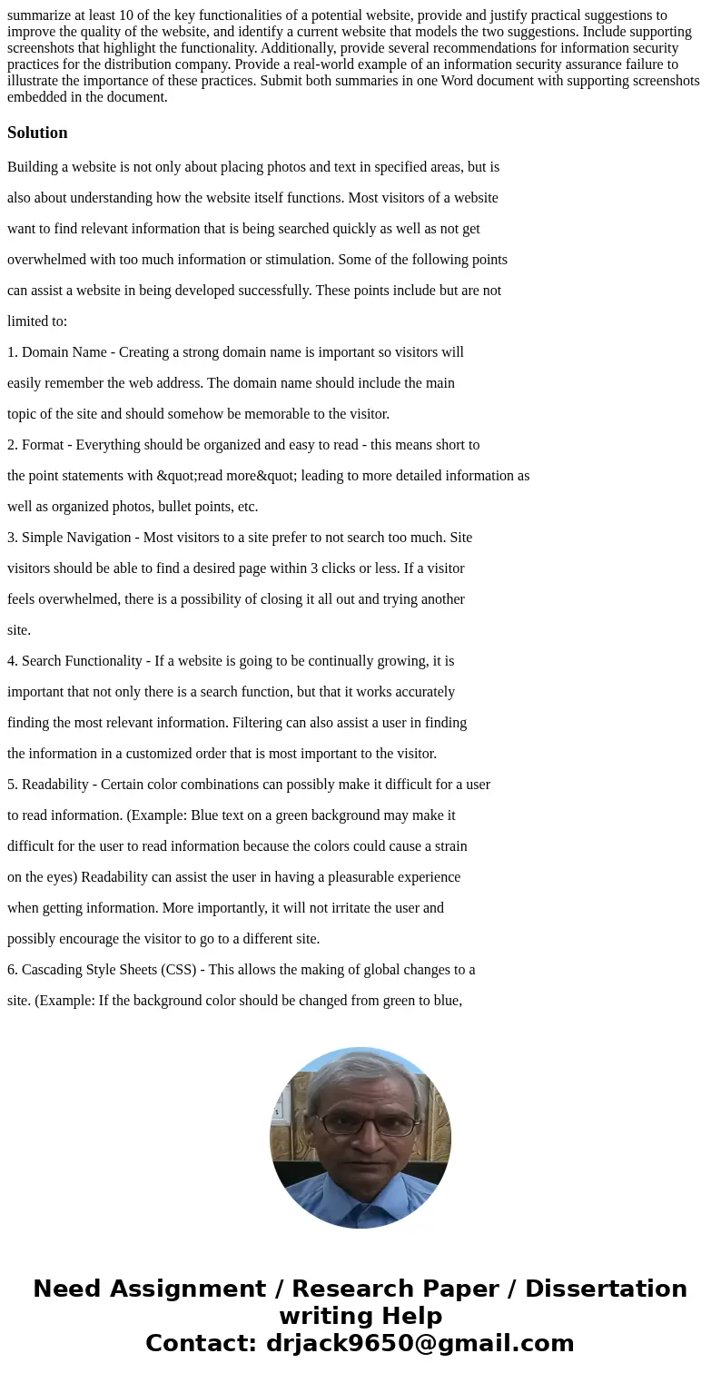 summarize at least 10 of the key functionalities of a potential website, provide and justify practical suggestions to improve the quality of the website, and id summarize at least 10 of the key functionalities of a potential website, provide and justify practical suggestions to improve the quality of the website, and id