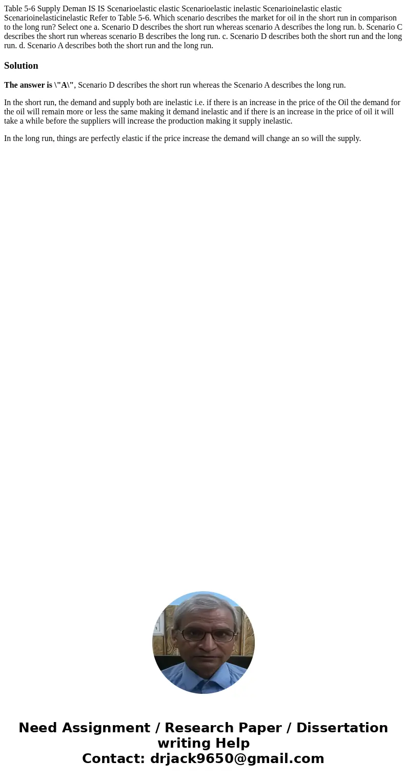  Table 5-6 Supply Deman IS IS Scenarioelastic elastic Scenarioelastic inelastic Scenarioinelastic elastic Scenarioinelasticinelastic Refer to Table 5-6. Which s