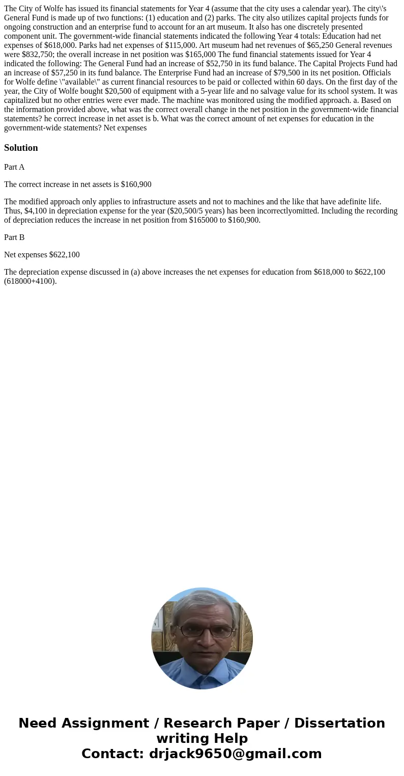  The City of Wolfe has issued its financial statements for Year 4 (assume that the city uses a calendar year). The city\'s General Fund is made up of two functi
