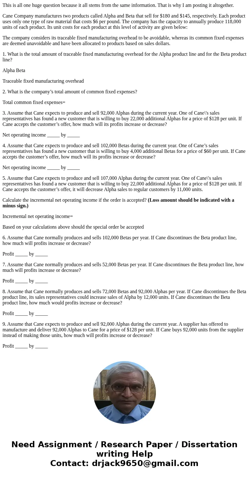 This is all one huge question because it all stems from the same information. That is why I am posting it altogether. Cane Company manufactures two products cal This is all one huge question because it all stems from the same information. That is why I am posting it altogether. Cane Company manufactures two products cal