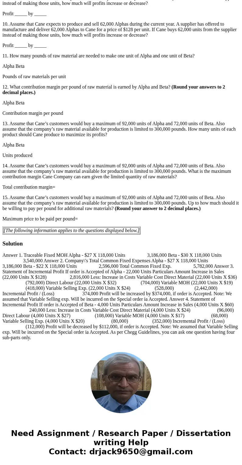 This is all one huge question because it all stems from the same information. That is why I am posting it altogether. Cane Company manufactures two products cal This is all one huge question because it all stems from the same information. That is why I am posting it altogether. Cane Company manufactures two products cal