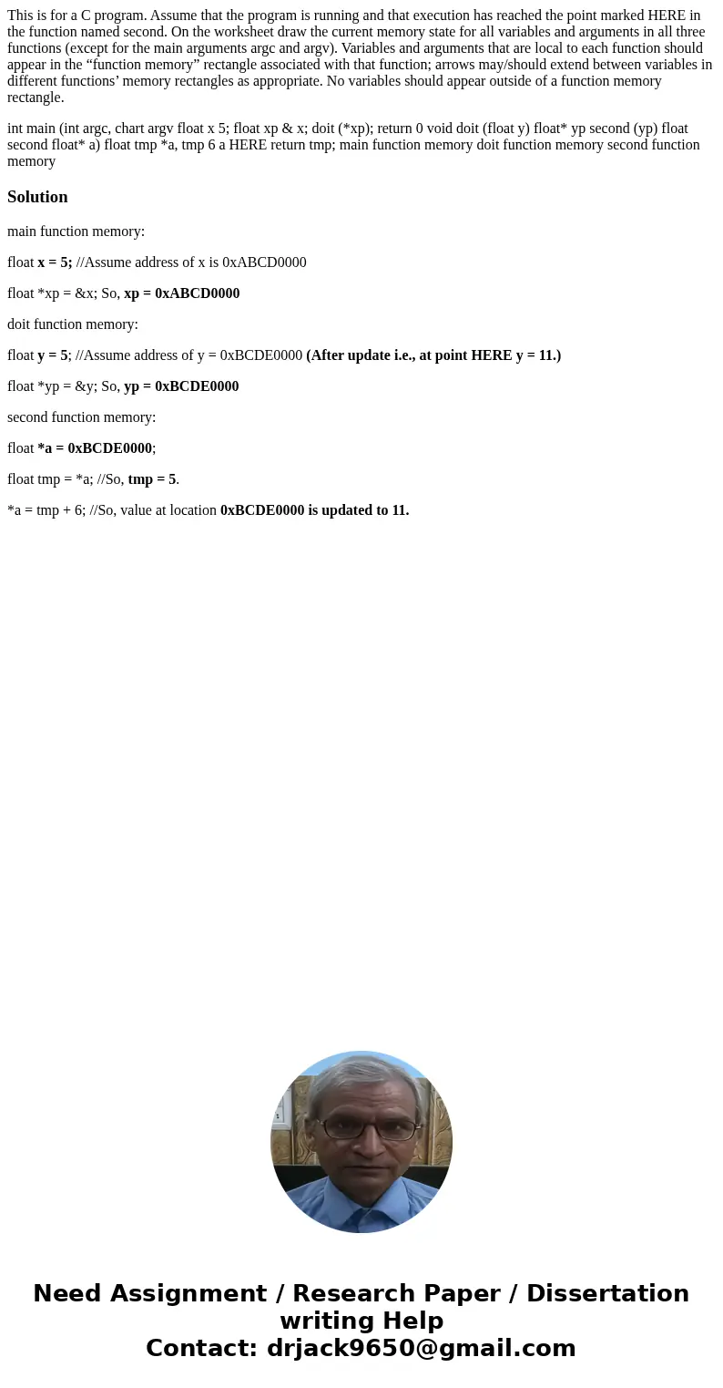 This is for a C program. Assume that the program is running and that execution has reached the point marked HERE in the function named second. On the worksheet 