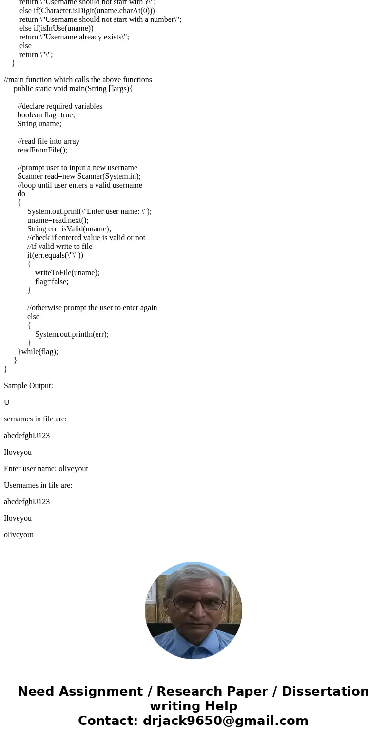 This is Java programing. This programing focuses on reading/writing file, on using array structures and string class. Write a Java program to create username. T This is Java programing. This programing focuses on reading/writing file, on using array structures and string class. Write a Java program to create username. T