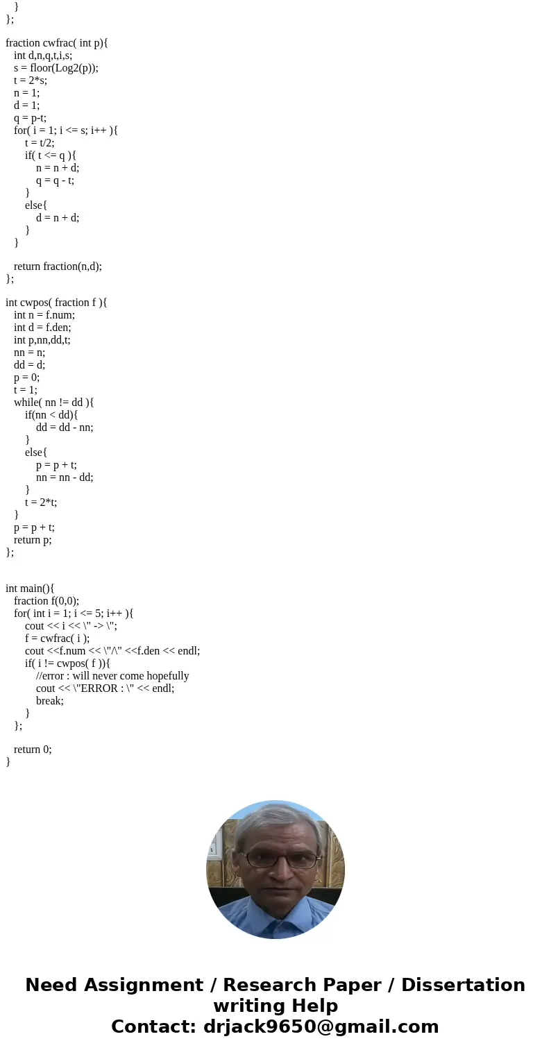 This program is supposed to output the Calkin-Wilf tree. In other words it\'s supposed to show the fractions such as 1/1 and then next level is 1/2 and 2/1 ect 