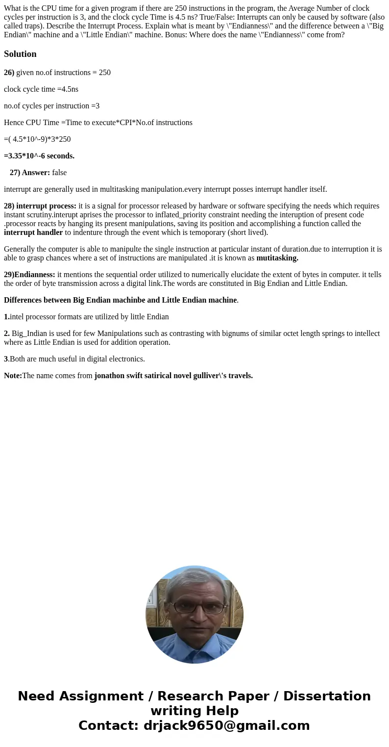  What is the CPU time for a given program if there are 250 instructions in the program, the Average Number of clock cycles per instruction is 3, and the clock c