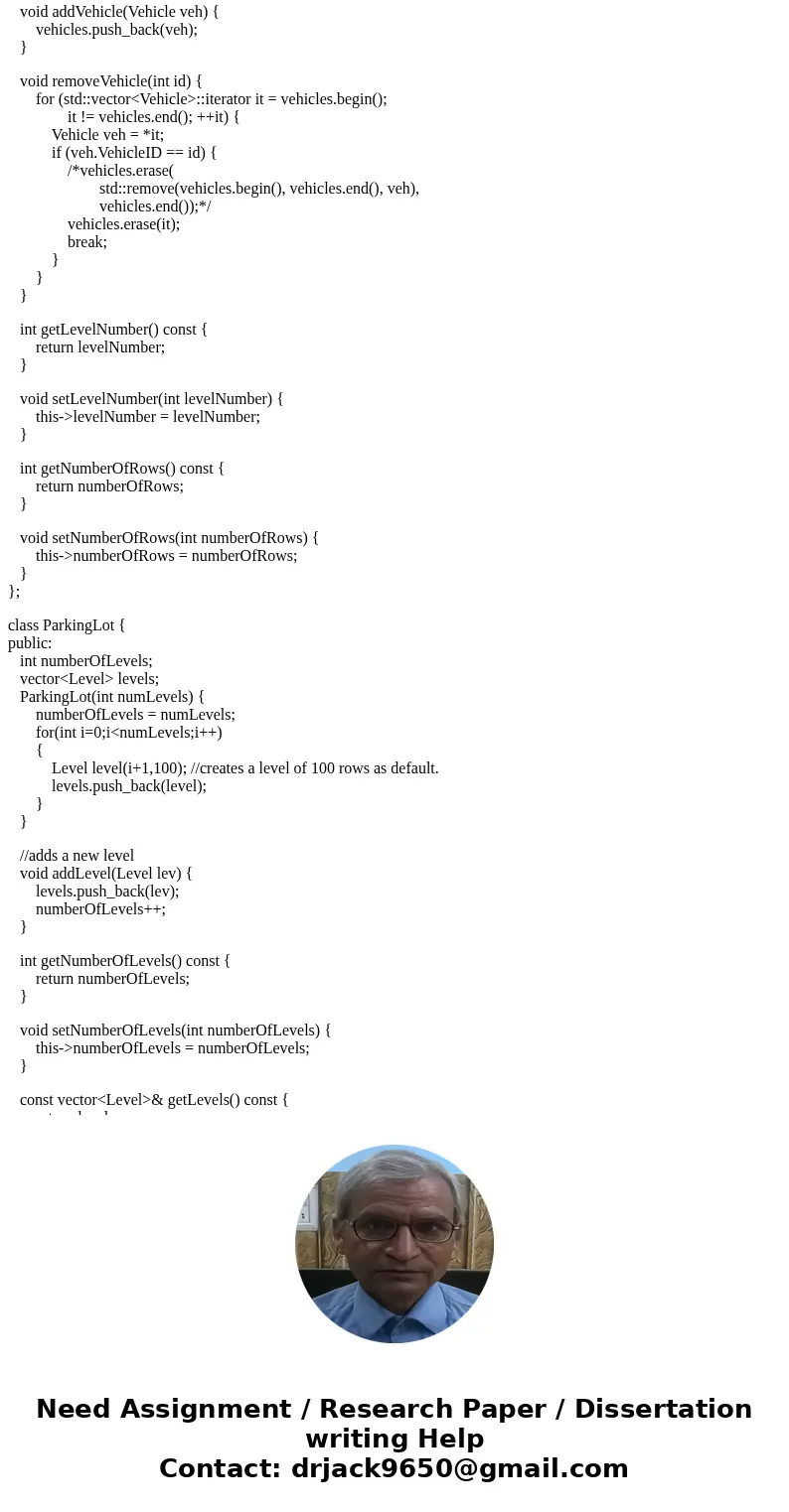 Write a C++ program to manage a parking lot. Build Specifications: 1. The parking lot has multiple levels. Each level has multiple rows of spots. 2. The parking