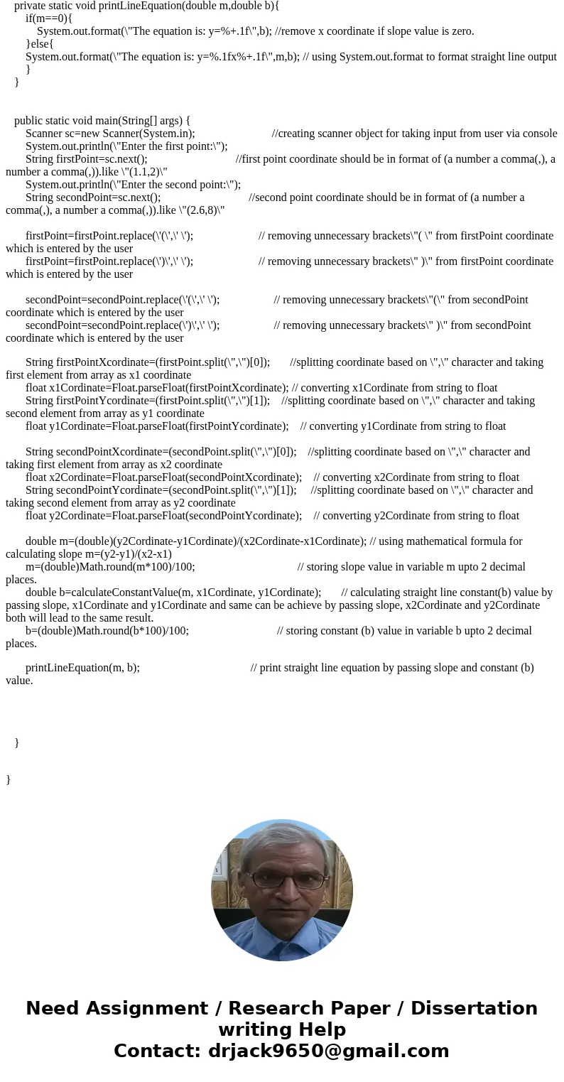 Write a program that has the user input two points in the xy-plane, and then displays the equation of the line through those points in y = mx + b form. This sho