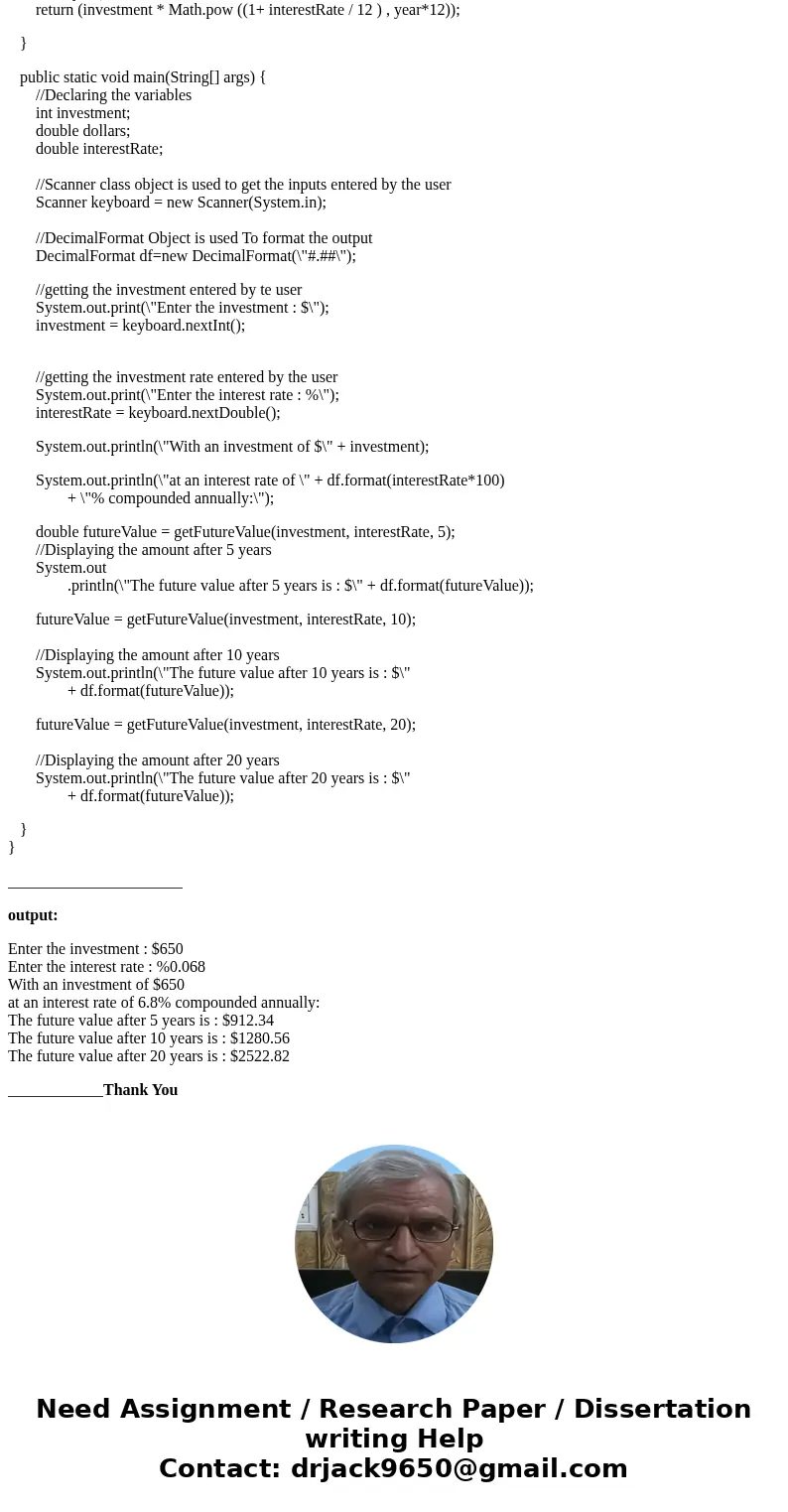 Write a program that takes two numbers from the Java console representing, respectively, an investment and an interest rate (you will expect the user to enter a