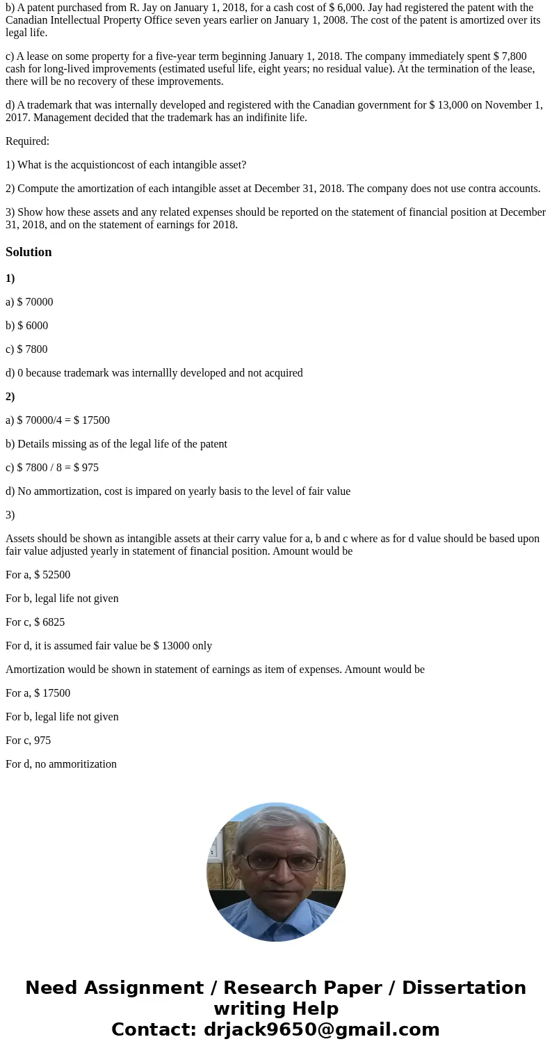 Wyatt Company had four intangible assets at the end of 2018 (end of the fiscal year): a) Computer software and Web development technology purchased on January 1 Wyatt Company had four intangible assets at the end of 2018 (end of the fiscal year): a) Computer software and Web development technology purchased on January 1