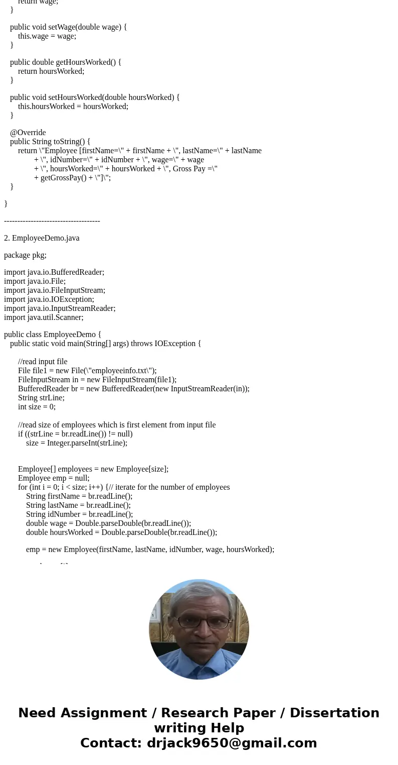 You have to create two classes. The first class \ You have to create two classes. The first class \