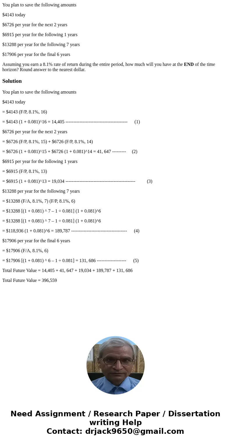 You plan to save the following amounts $4143 today $6726 per year for the next 2 years $6915 per year for the following 1 years $13288 per year for the followin You plan to save the following amounts $4143 today $6726 per year for the next 2 years $6915 per year for the following 1 years $13288 per year for the followin
