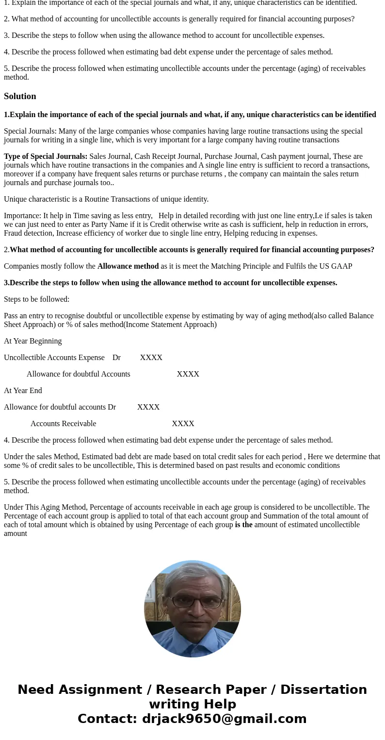 1. Explain the importance of each of the special journals and what, if any, unique characteristics can be identified. 2. What method of accounting for uncollect